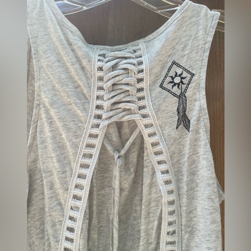 Hard Rock Couture Gray Laced Back Tank Top Black Graphics Size Large - Picture 10 of 10